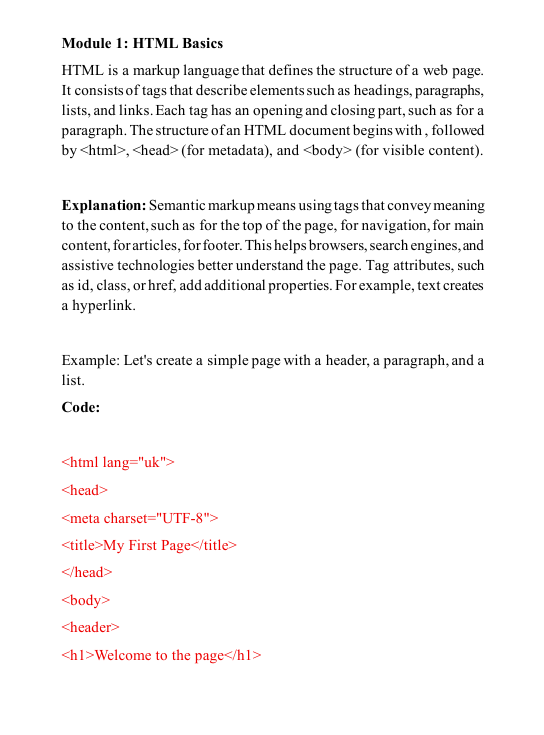 Introduction text for a PDF course on 'Free Key' with HTML/CSS/JS.