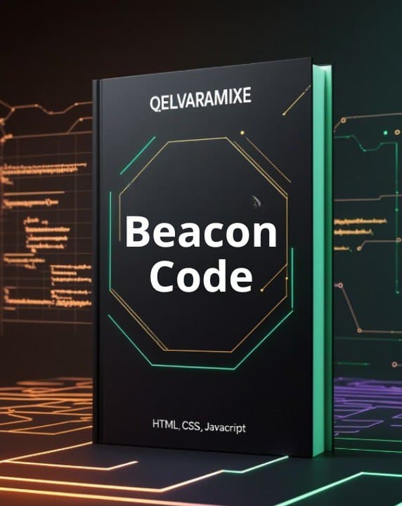 E-Book titled 'Beacon Code' by Qelvaramixe with a futuristic design on a digital background.