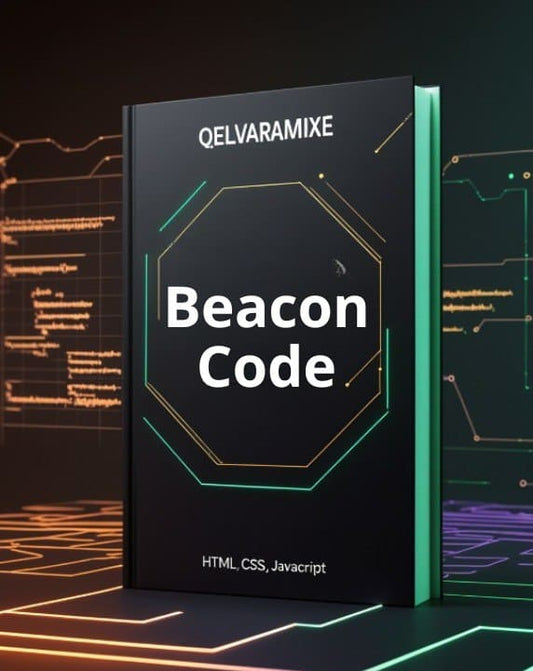 E-Book titled 'Beacon Code' by Qelvaramixe with a futuristic design on a digital background.