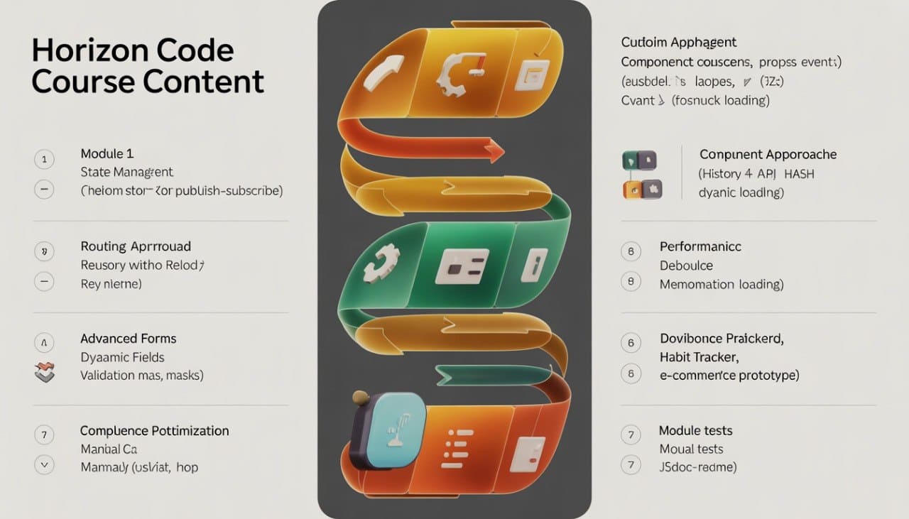 Course content outline with colorful diagram on a gray background