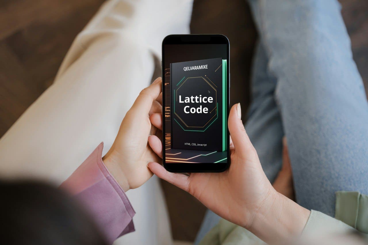 Person holding a smartphone displaying the 'Lattice Code' course.