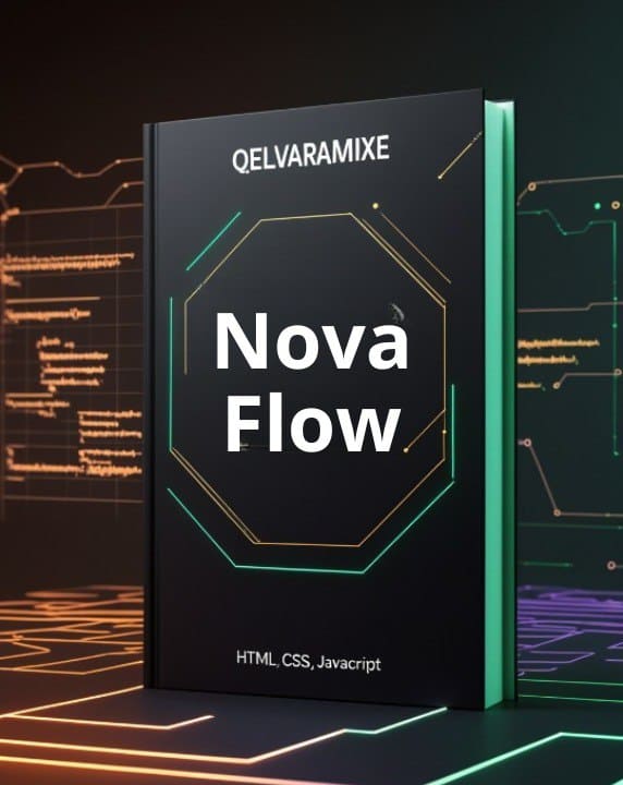 E-Book titled 'Nova Flow' by Qelvaramixe with a futuristic design on a digital background.