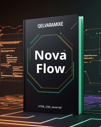 E-Book titled 'Nova Flow' by Qelvaramixe with a futuristic design on a digital background.